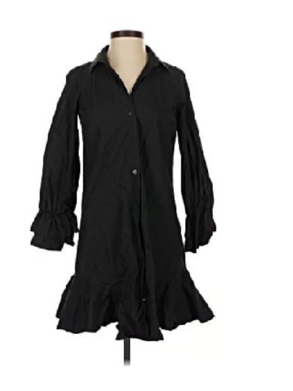 Armani Exchange Black Ruffle-Hem Button Front Midi Dress